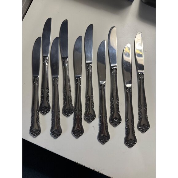 Rogers Delight Stainless Steel Knives Set Of 10 Floral Design 8.25" Korea - Picture 1 of 4